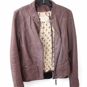 Women's Mauve Brown vegan Leather Zip Jacket